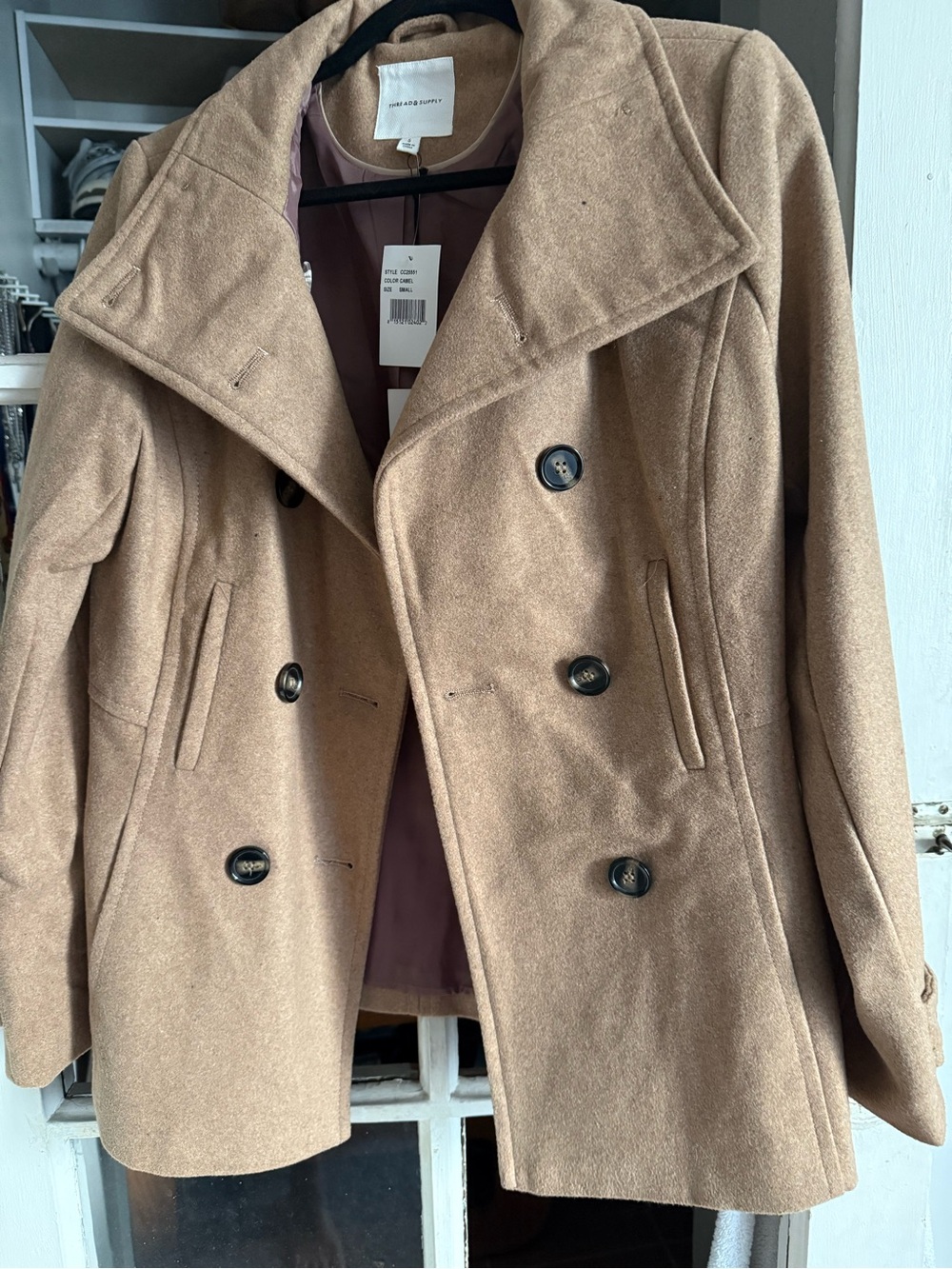 Thread & Supply Camel Tan Wool-Blend Double-Breasted Peacoat